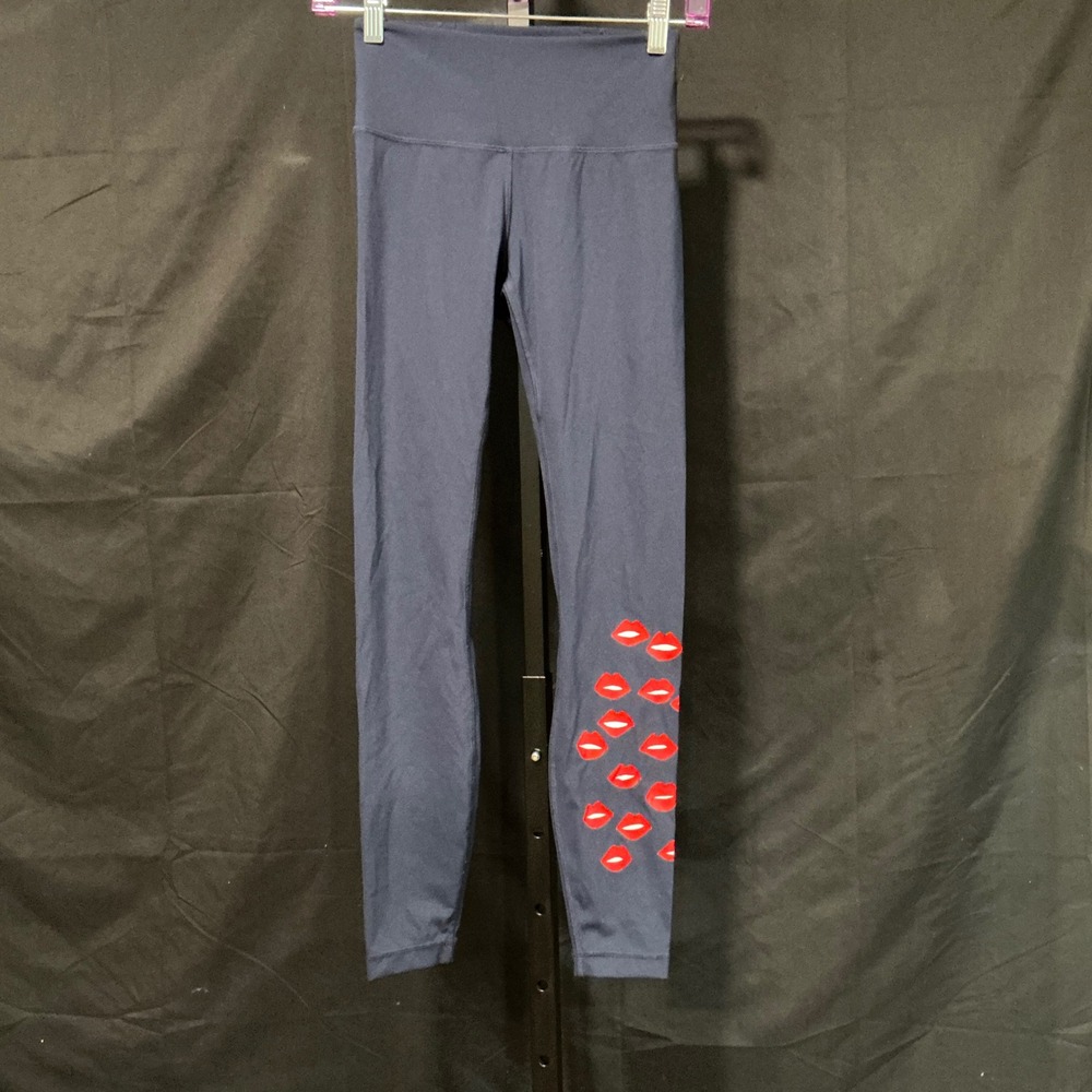 Tory Sport Leggings High Rise Compression XS Navy Blue Red Lip Print Activewear